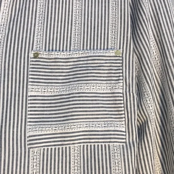 ANNE KLEIN 100% Cotton Striped Shirt w/Logo Buttons Tie Accents on 3/4 Sleeves - Picture 5 of 15